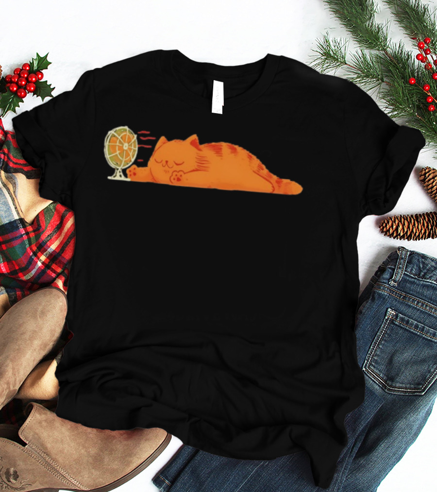 Orange Cat Relaxing In Front Of Fan Cool Breeze T-Shirt