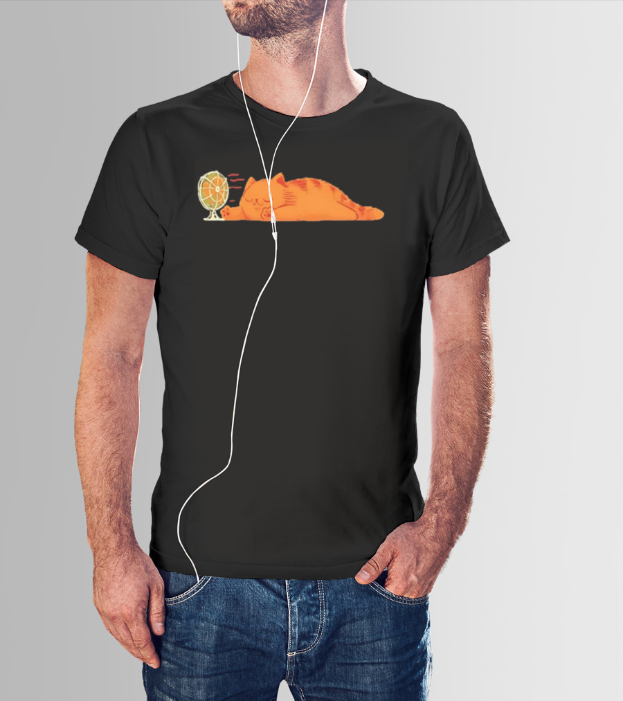 Orange Cat Relaxing In Front Of Fan Cool Breeze T-Shirt