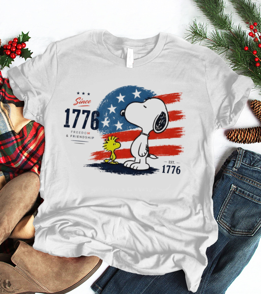 Snoopy Woodstock American Flag Freedom Friendship Since 1776 T-Shirt