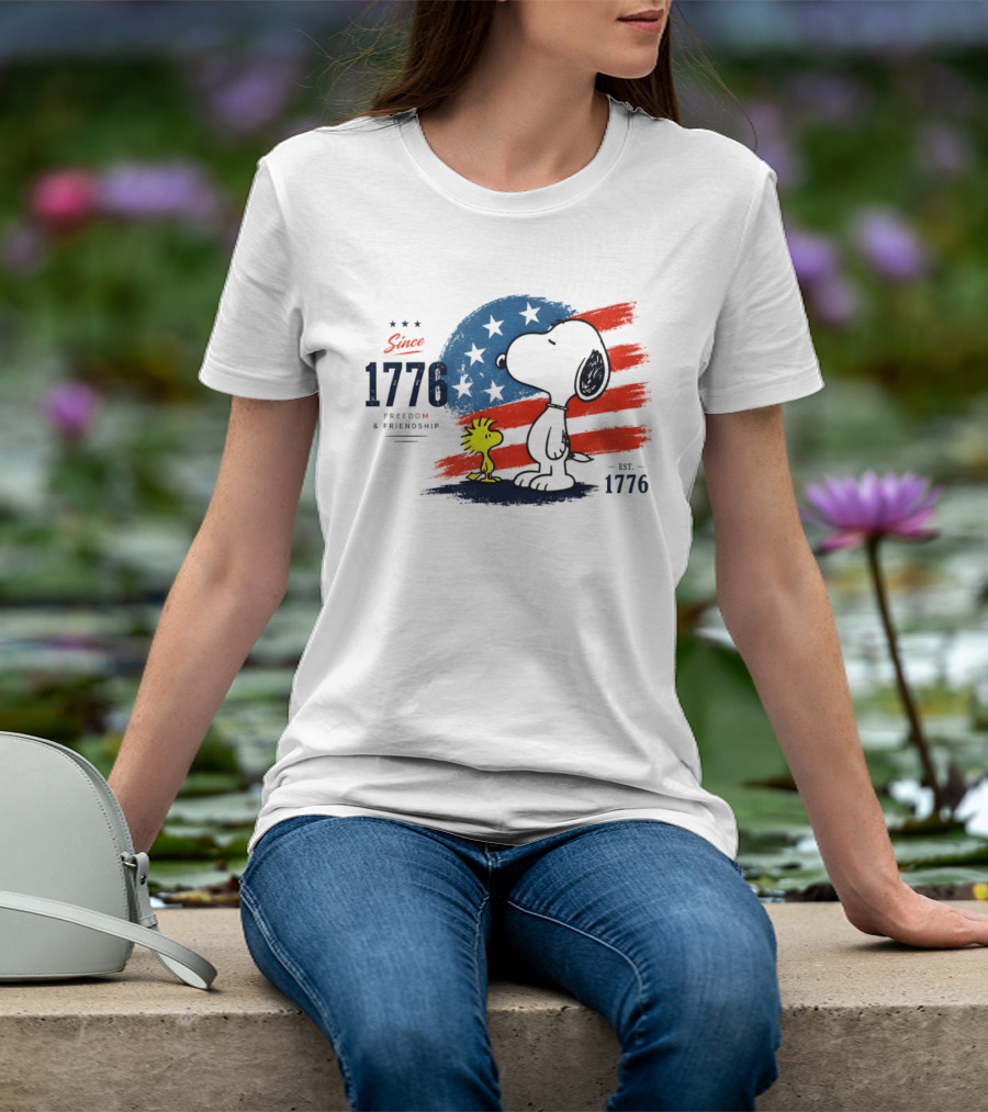 Snoopy Woodstock American Flag Freedom Friendship Since 1776 T-Shirt