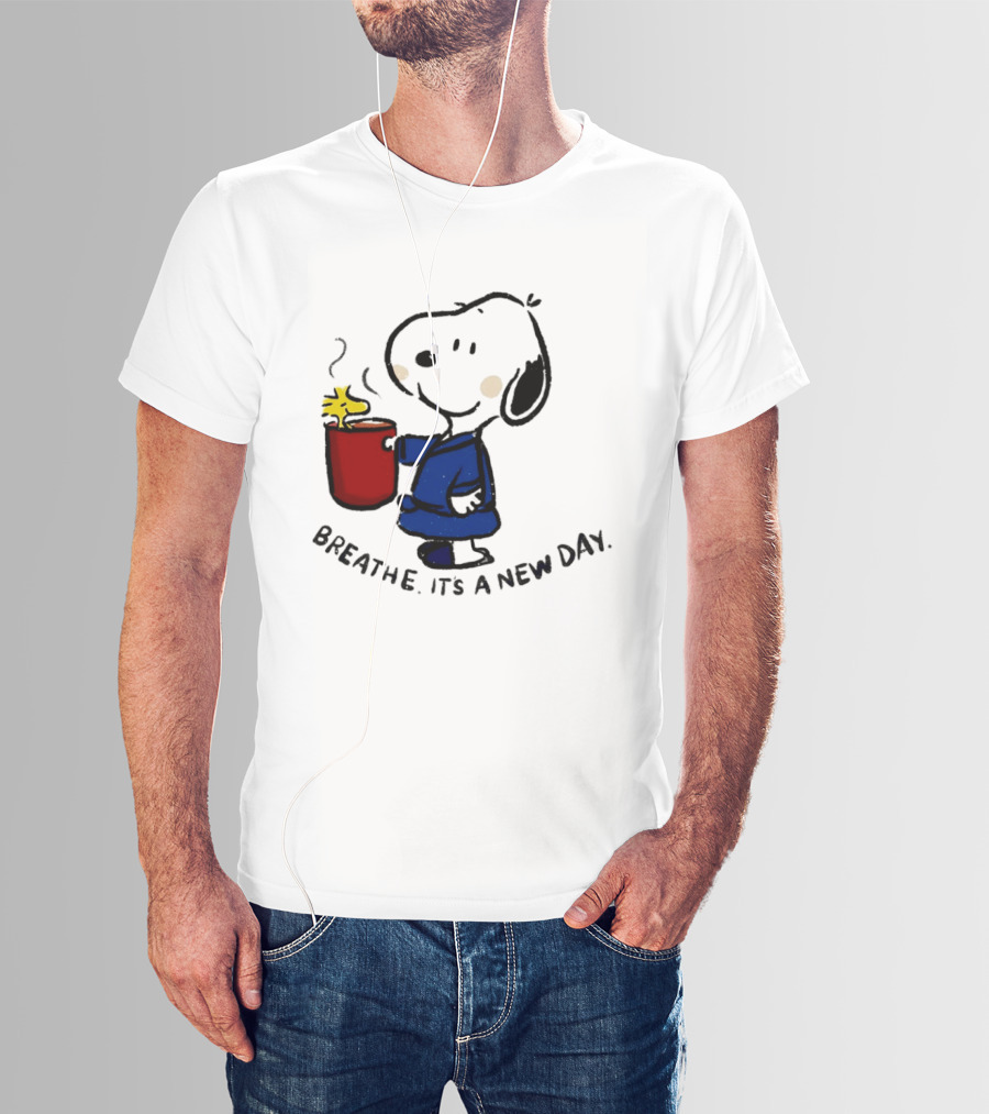 Snoopy And Woodstock Breathe It's A New Day Coffee Relaxation T-Shirt