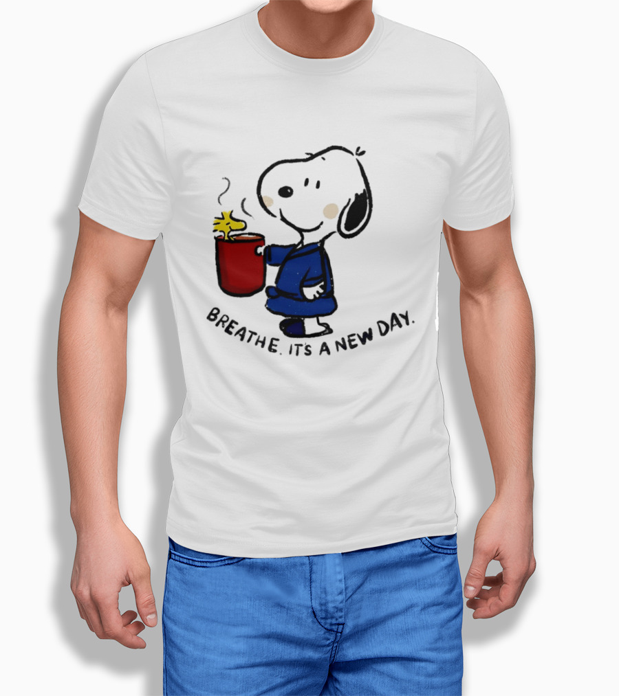 Snoopy And Woodstock Breathe It's A New Day Coffee Relaxation T-Shirt