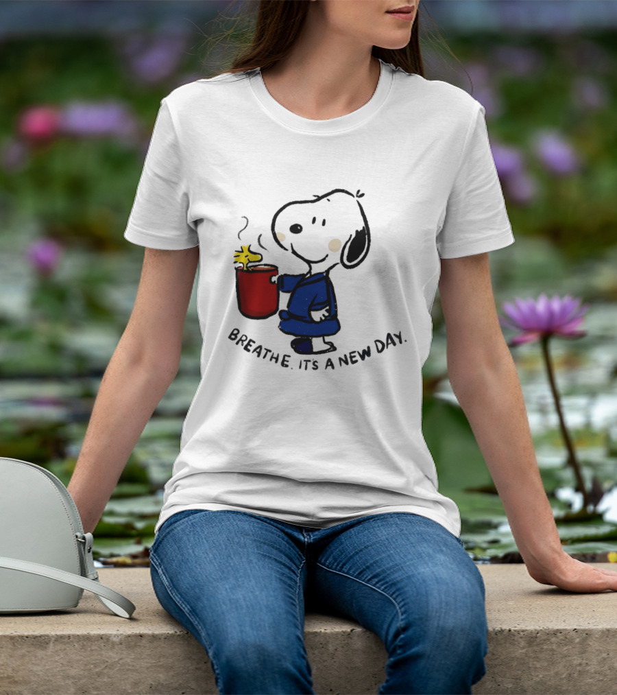 Snoopy And Woodstock Breathe It's A New Day Coffee Relaxation T-Shirt