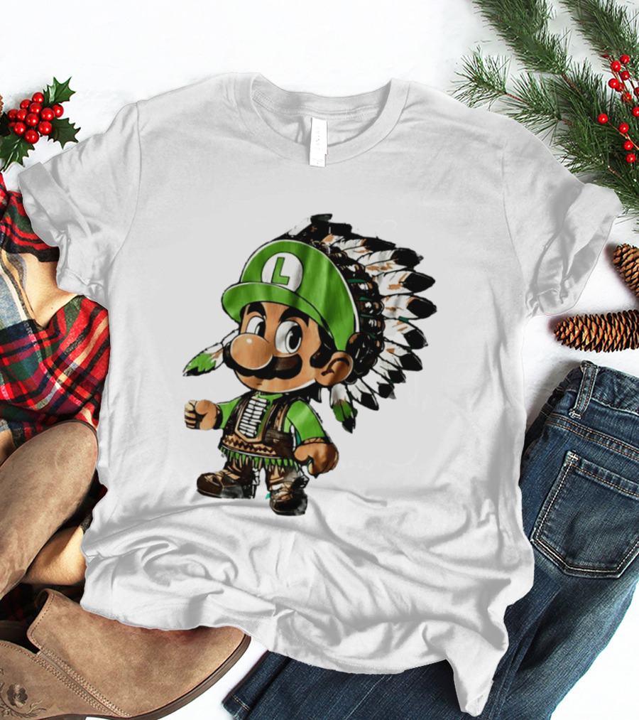 Luigi Green Hat Native American Headdress T-Shirt