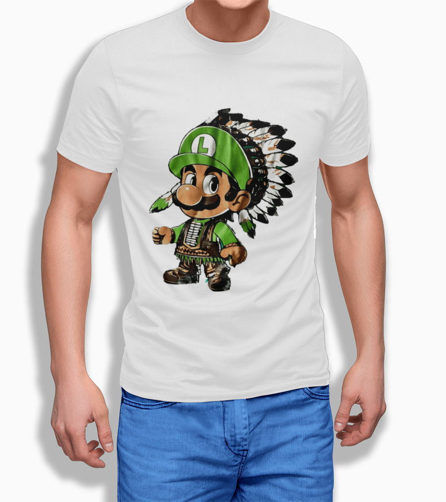Luigi Green Hat Native American Headdress T-Shirt