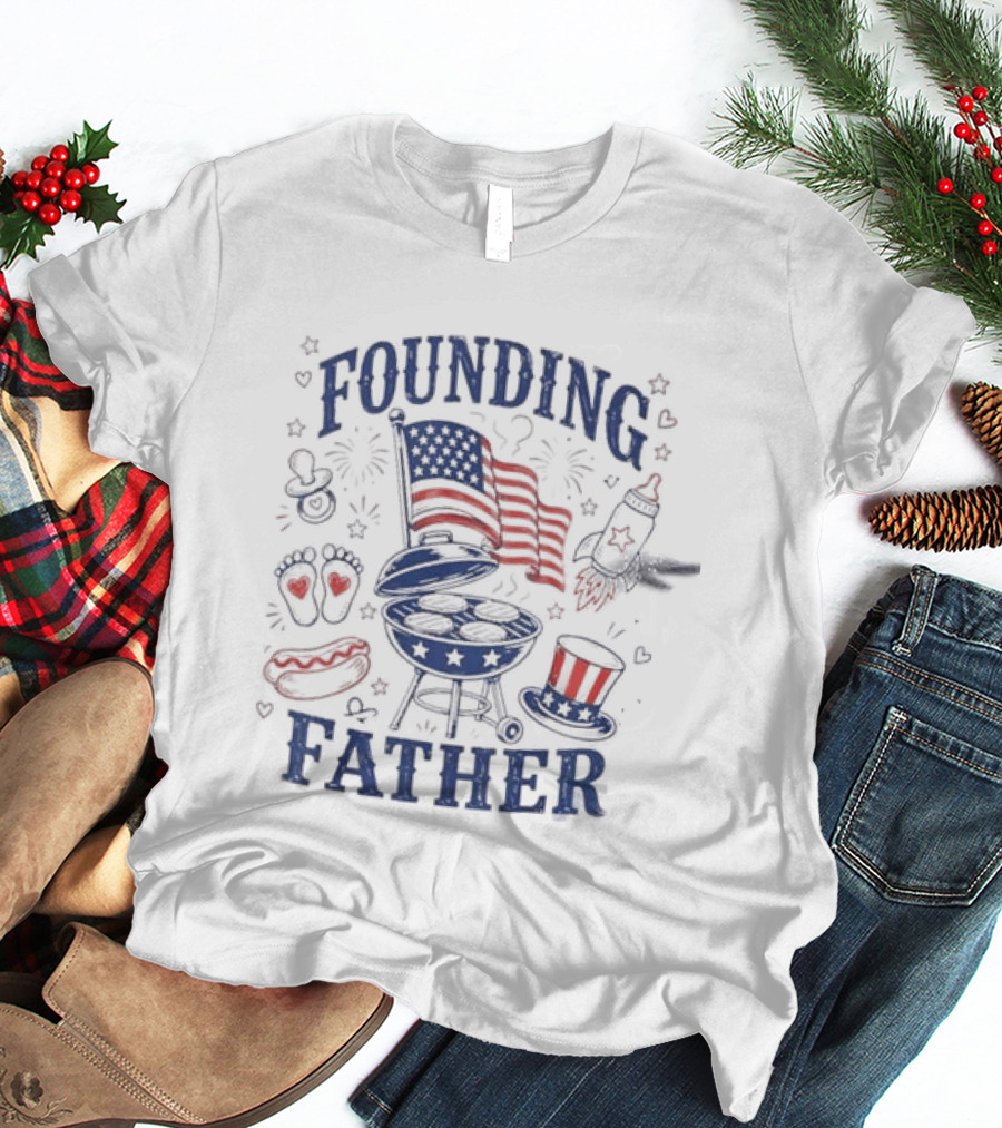Founding Father 4th Of July BBQ American Flag Fireworks Celebration T-Shirt