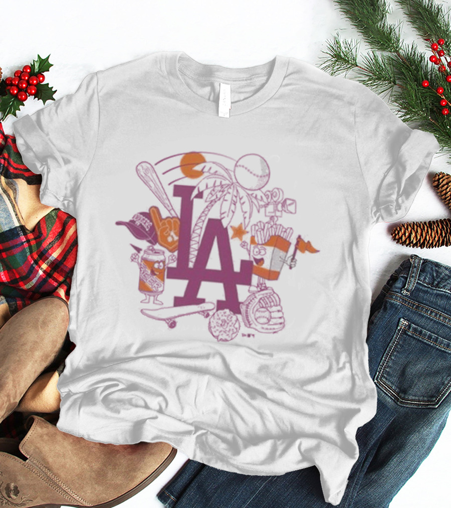 Neweracap Los Angeles Dodgers MLB Foam Finger Baseball Bat Palm Trees T-Shirt