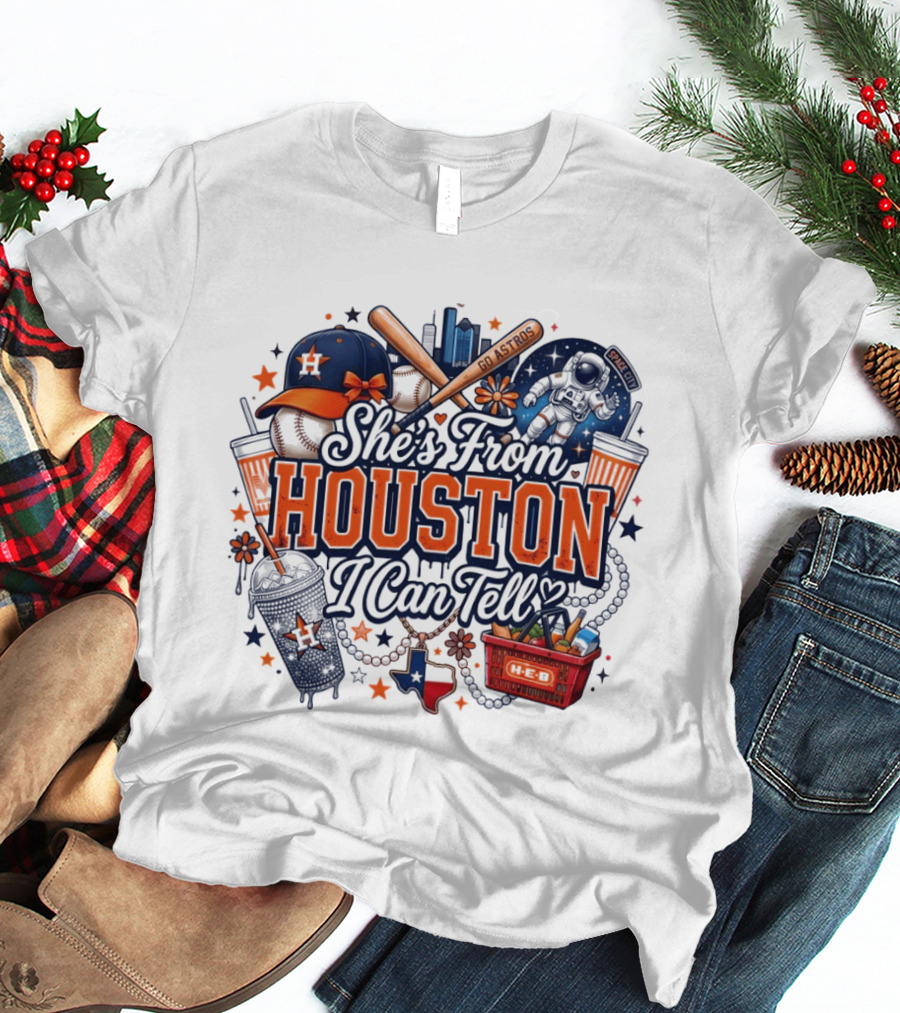She's From Houston I Can Tell H Town Cowgirl Rodeo Astros Baseball T-Shirt