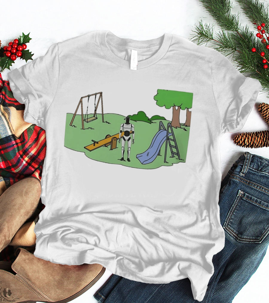 Optimus Tesla Robot In Playground Park With Swings And Slide T-Shirt