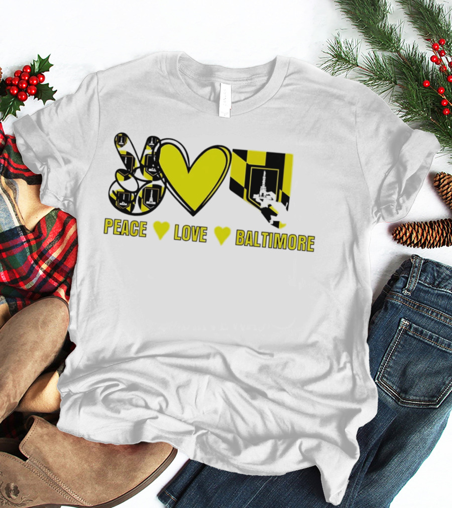Peace Love Baltimore Maryland Flag Charm City T-Shirt