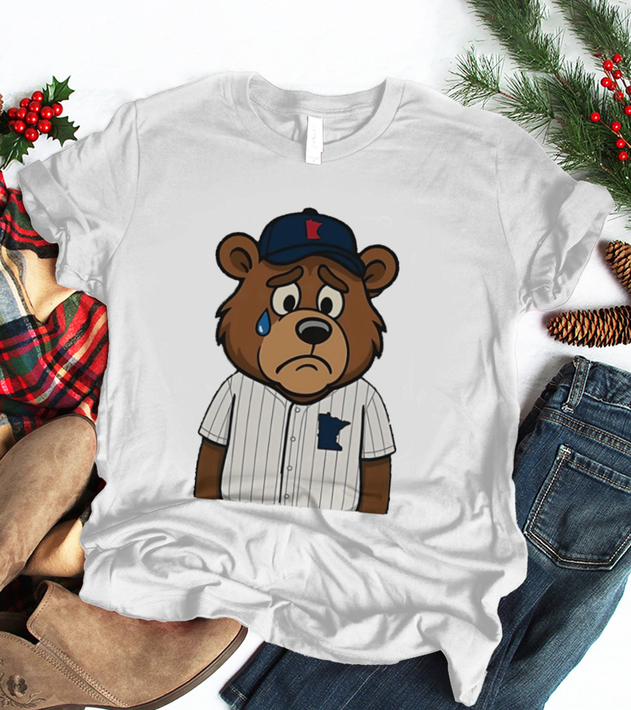 Sad Minnesota Bear With Baseball Jersey And Cap T-Shirt