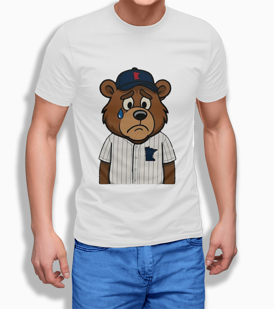 Sad Minnesota Bear With Baseball Jersey And Cap T-Shirt