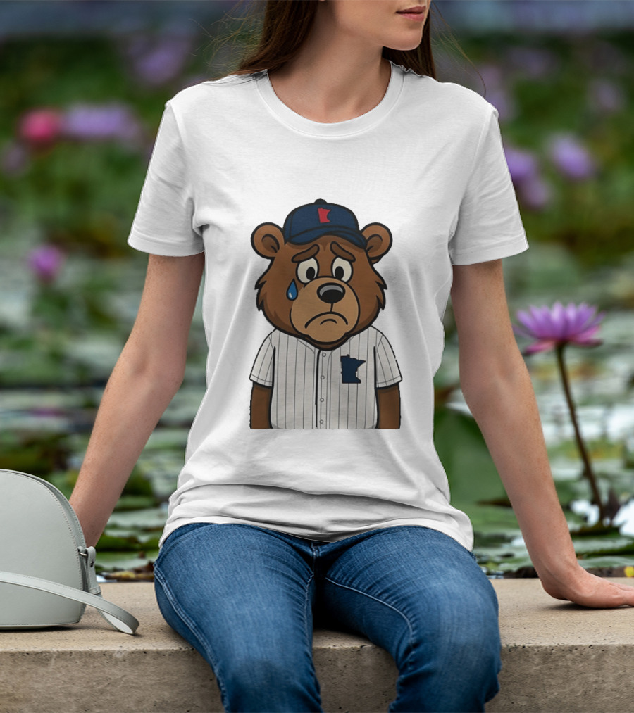 Sad Minnesota Bear With Baseball Jersey And Cap T-Shirt