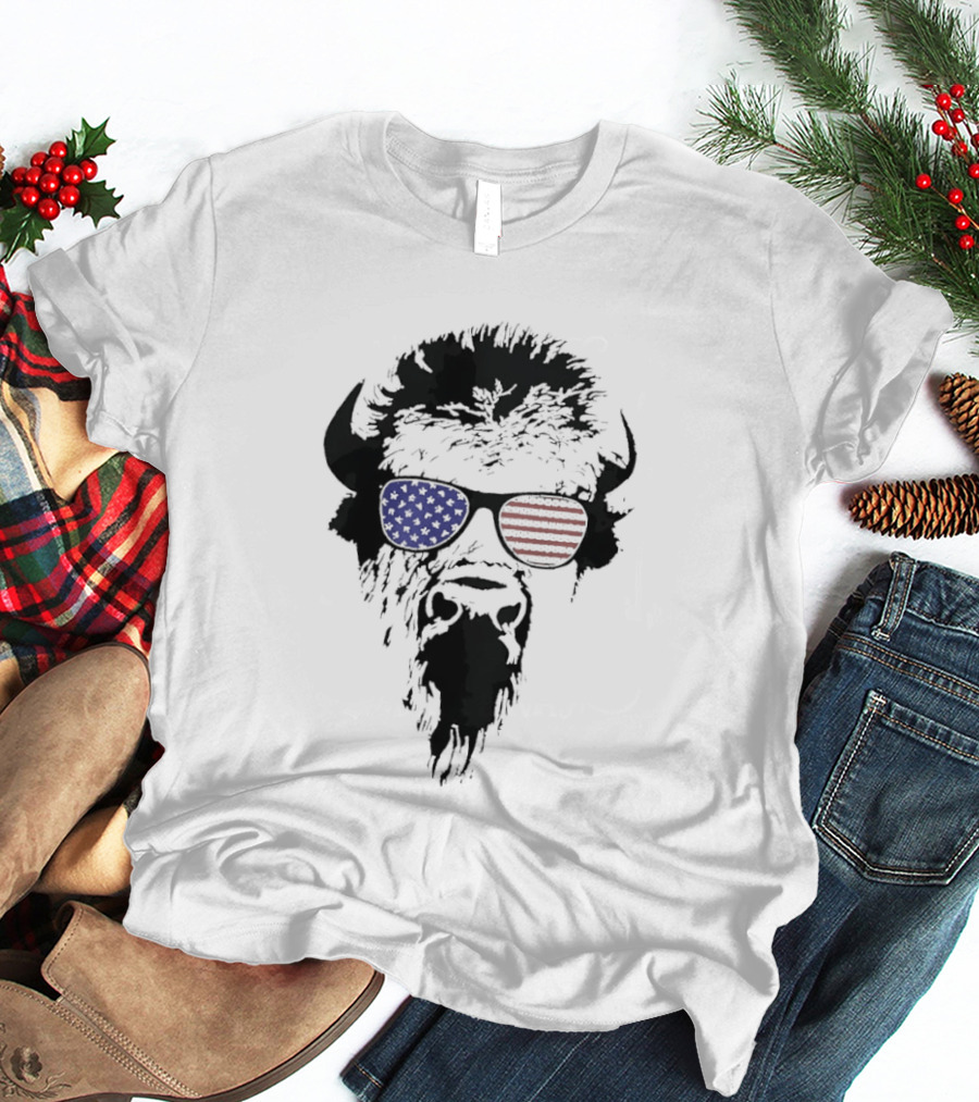 American Buffalo Patriotic Sunglasses Flag T-Shirt