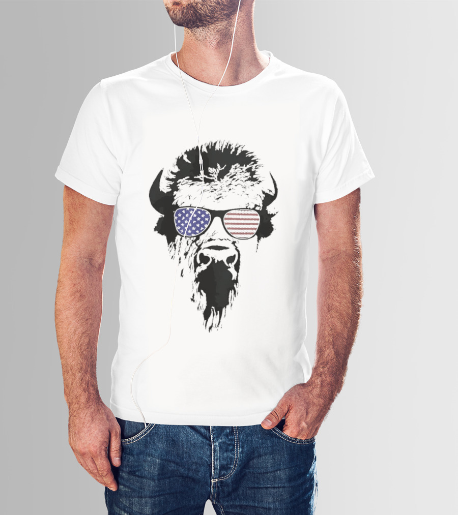 American Buffalo Patriotic Sunglasses Flag T-Shirt