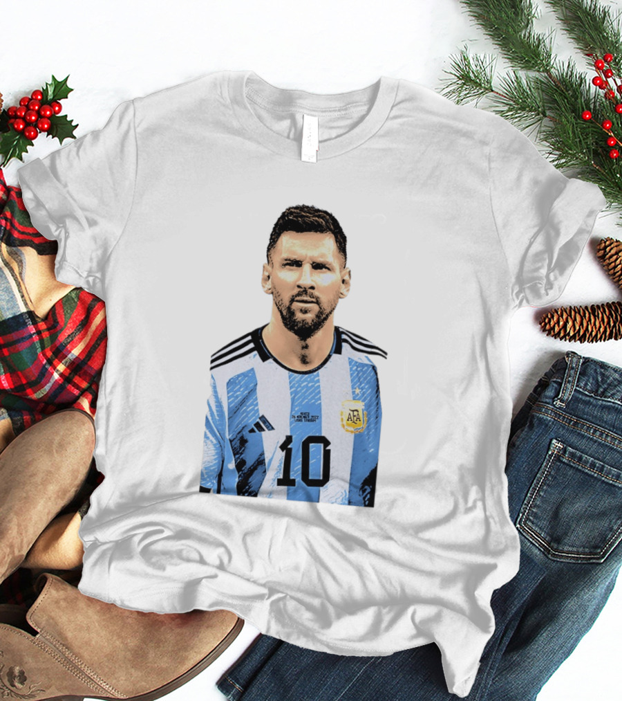 Lionel Messi Argentina 10 AFA Blue White Stripes Football Star T-Shirt