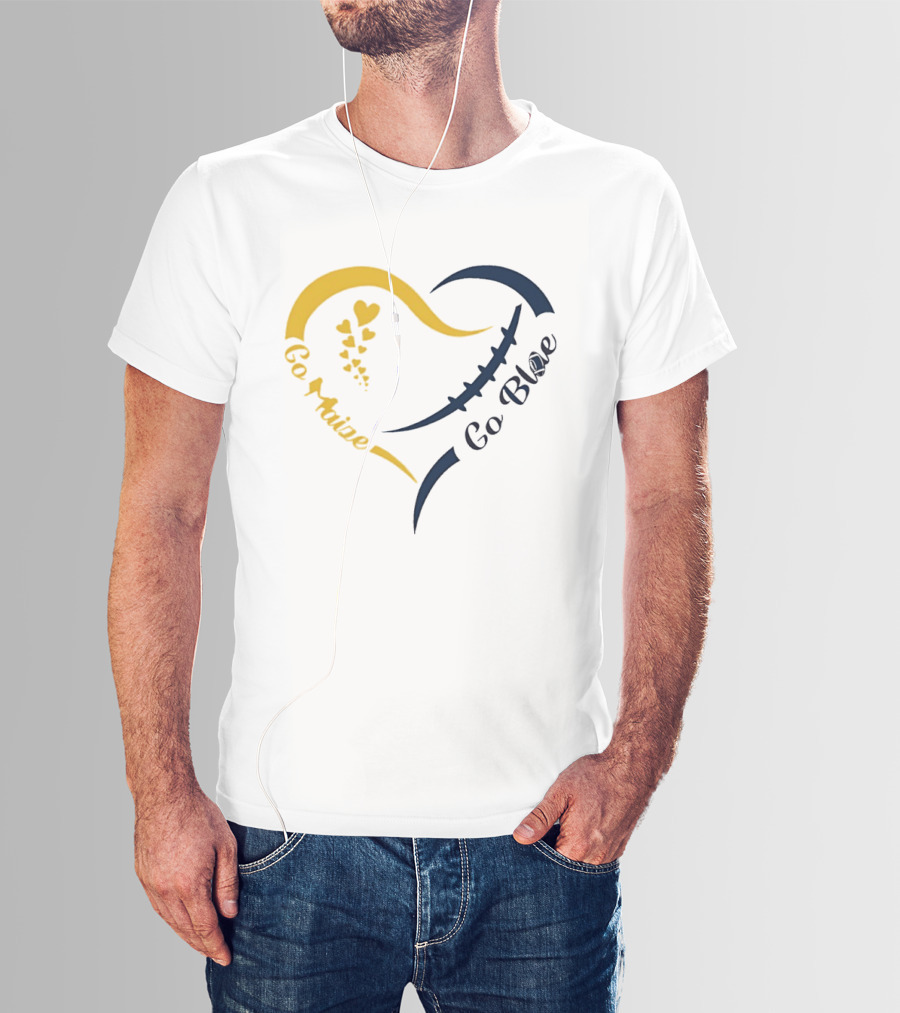Michigan Wolverines Heart Go Maize Go Blue Football T-Shirt