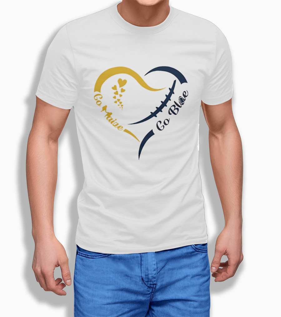 Michigan Wolverines Heart Go Maize Go Blue Football T-Shirt