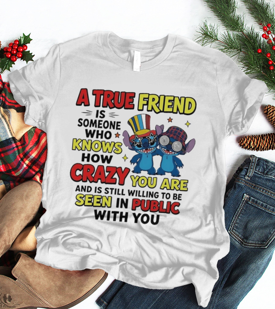 A True Friend Is Someone Who Knows How Crazy You Are And Is Still Willing To Be Seen In Public With You Stitch T-Shirt