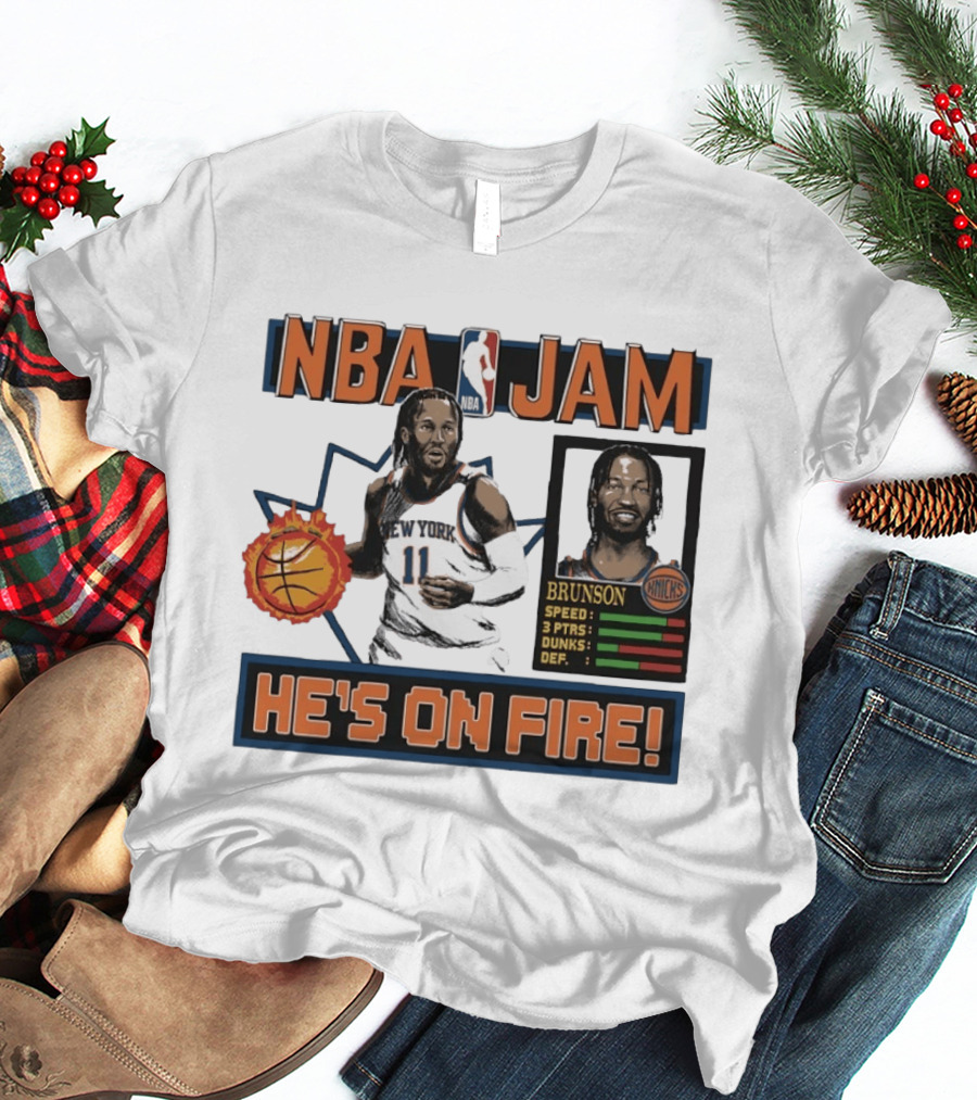 NBA Jam Jalen Brunson New York Knicks He's On Fire T-Shirt