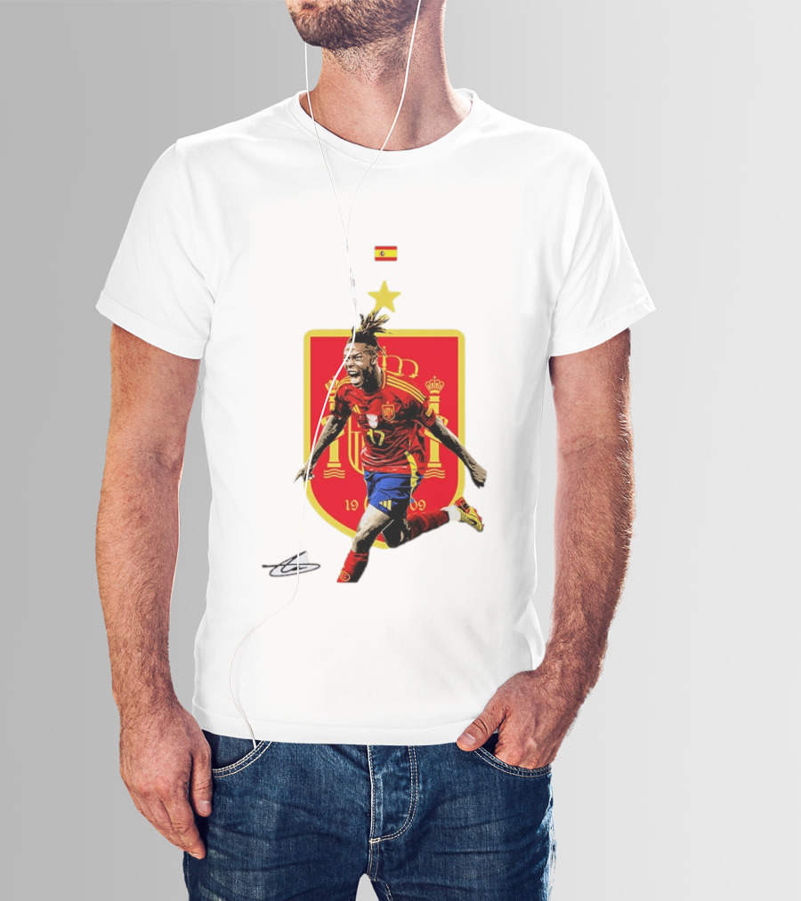 Nico Williams España Número 19 Escudo De La Selección Española Flag T-Shirt