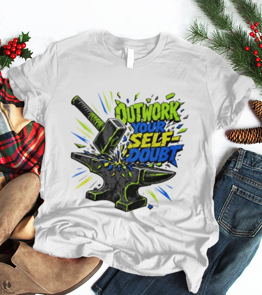 Outwork Your Self Doubt Inspirational Hammer And Anvil Motivational T-Shirt