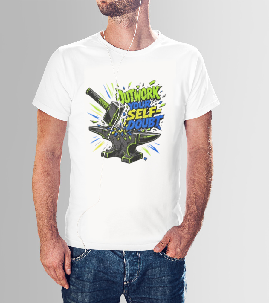 Outwork Your Self Doubt Inspirational Hammer And Anvil Motivational T-Shirt
