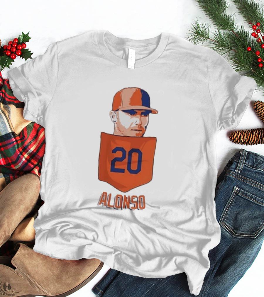 Pete Alonso 20 New York Mets MLB Baseball Pocket T-Shirt