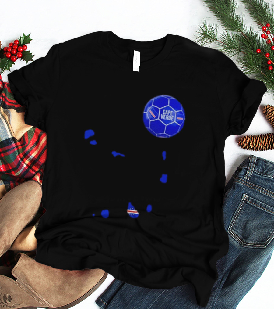 Cape Verde Soccer Pride Blue Football Map T-Shirt