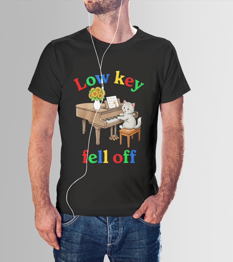 Low Key Cat On Piano Fell Off T-Shirt