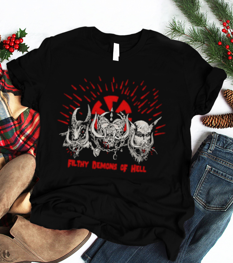 Filthy Demons Of Hell Heavy Metal Satanic Skulls And Radiation T-Shirt