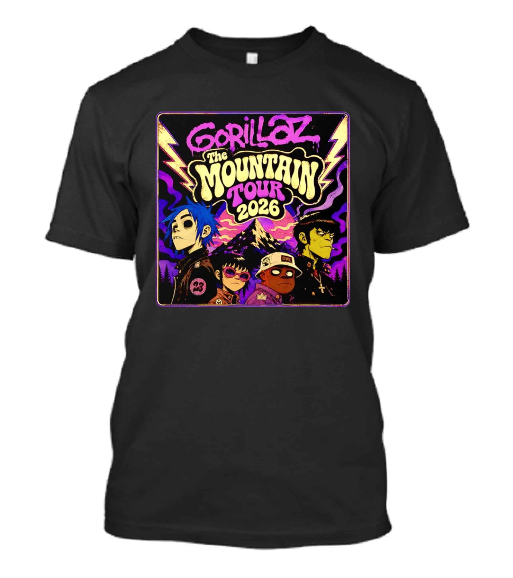 Gorillaz The Mountain Tour 2026 2D Murdoc Niccals Lightning T-Shirt
