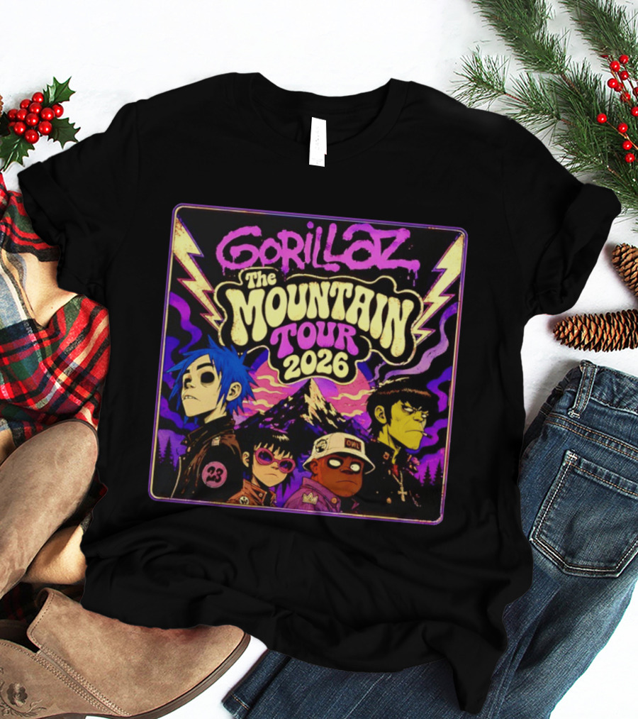 Gorillaz The Mountain Tour 2026 2D Murdoc Niccals Lightning T-Shirt