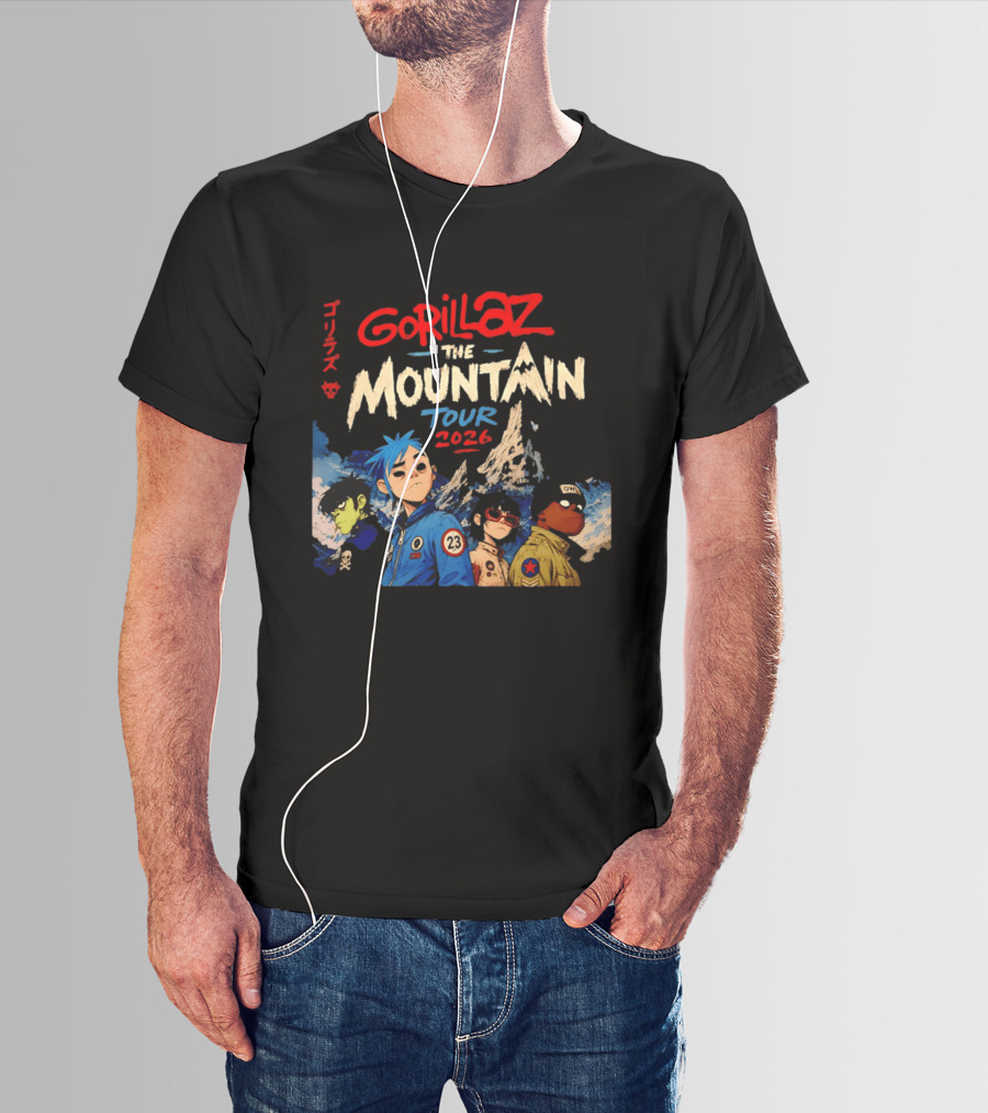 Gorillaz The Mountain Tour 2026 Damon Albarn Animation Characters T-Shirt