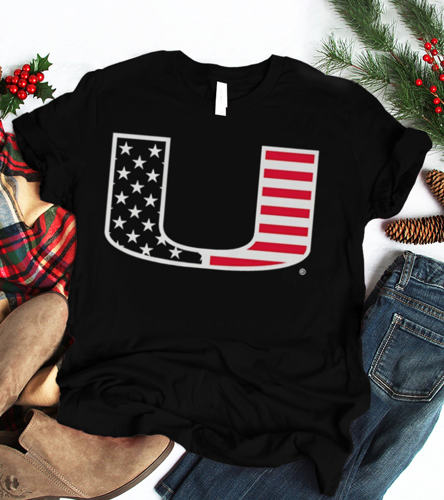 Stars And Stripes Miami Hurricanes U American Flag T-Shirt