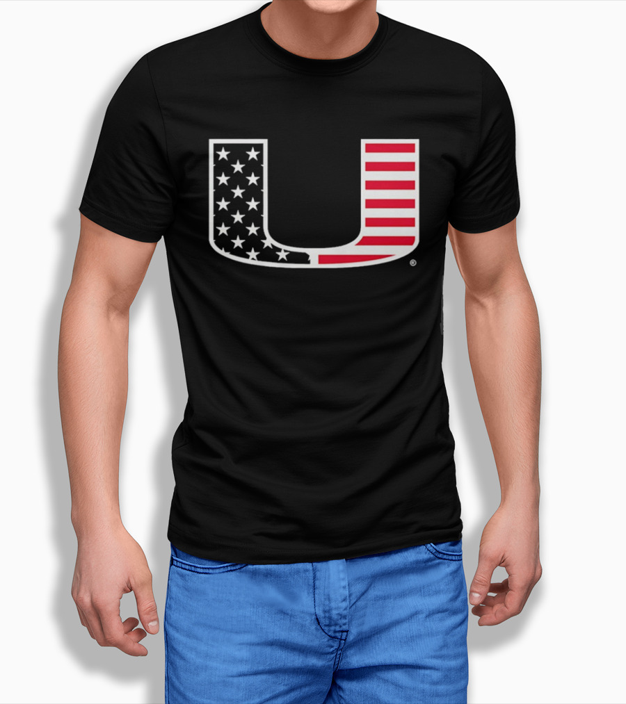 Stars And Stripes Miami Hurricanes U American Flag T-Shirt