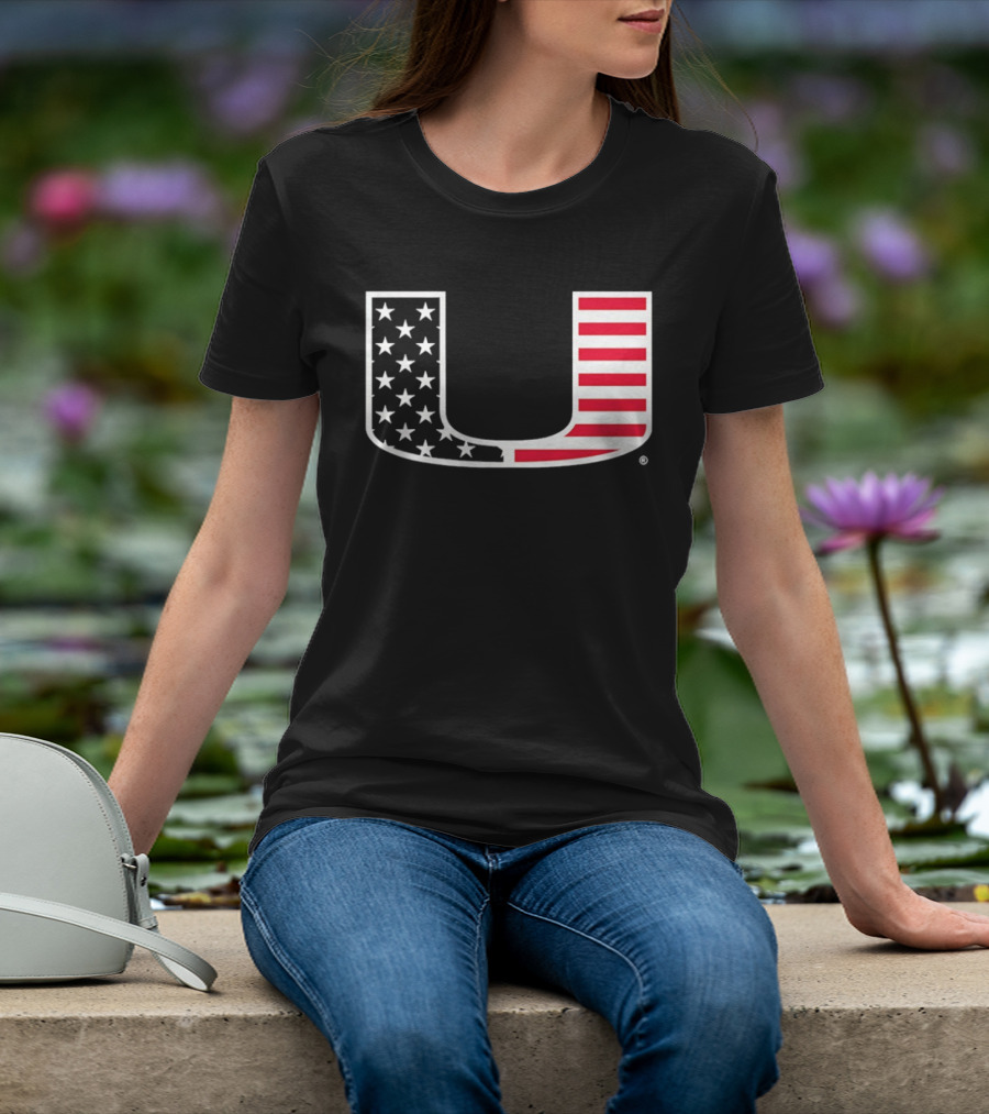 Stars And Stripes Miami Hurricanes U American Flag T-Shirt
