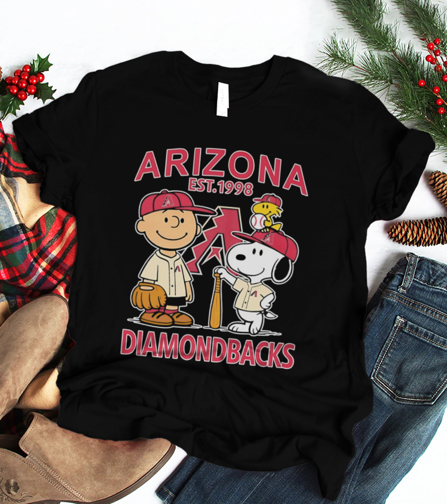 Peanuts Arizona Diamondbacks Est 1998 Charlie Brown Snoopy Woodstock Baseball Collaboration T-Shirt