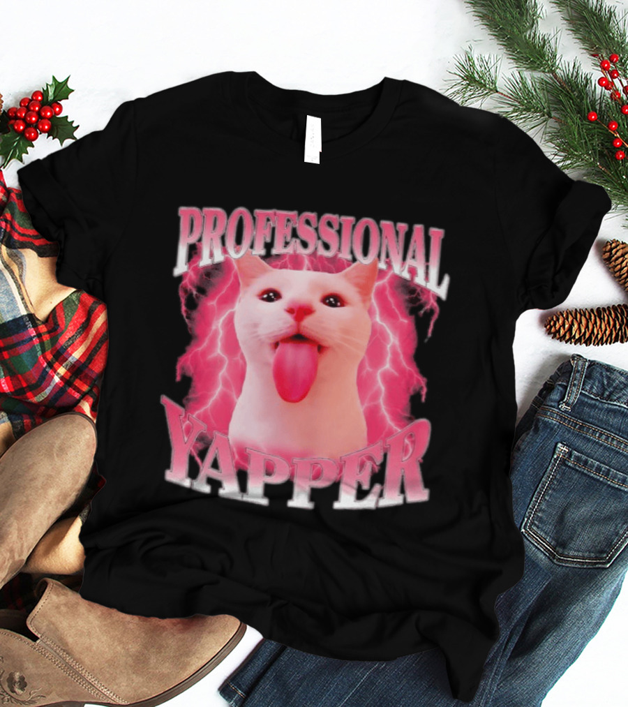 Professional Yapper Cat Pink Lightning Tongue Out T-Shirt