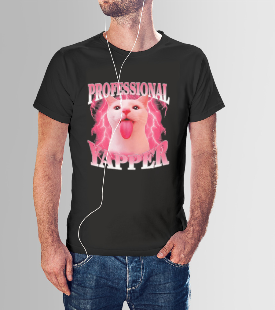 Professional Yapper Cat Pink Lightning Tongue Out T-Shirt