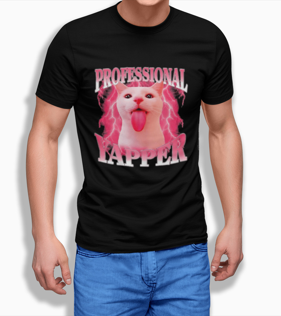 Professional Yapper Cat Pink Lightning Tongue Out T-Shirt