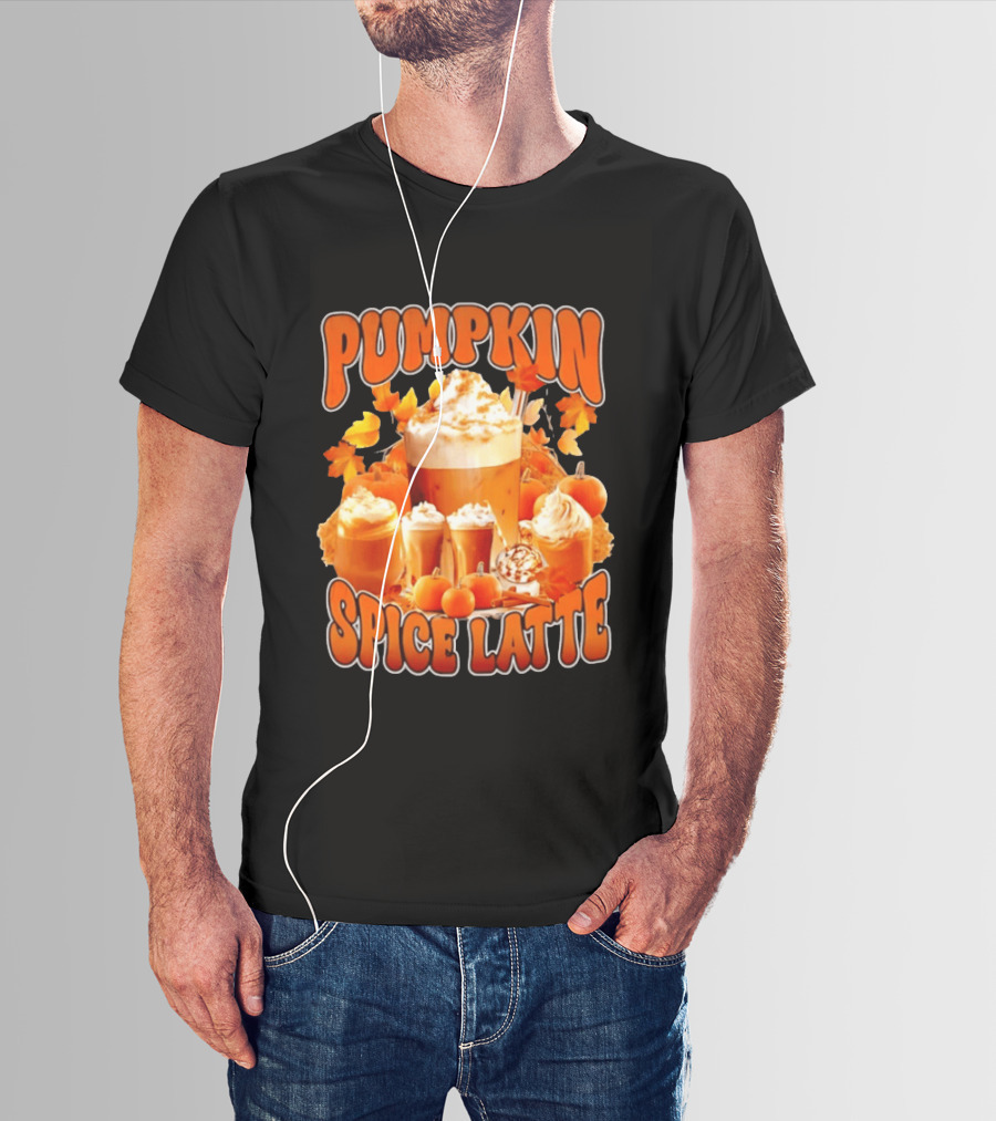 Pumpkin Spice Latte Fall Autumn Halloween Beverage With Whipped Cream And Leaves T-Shirt
