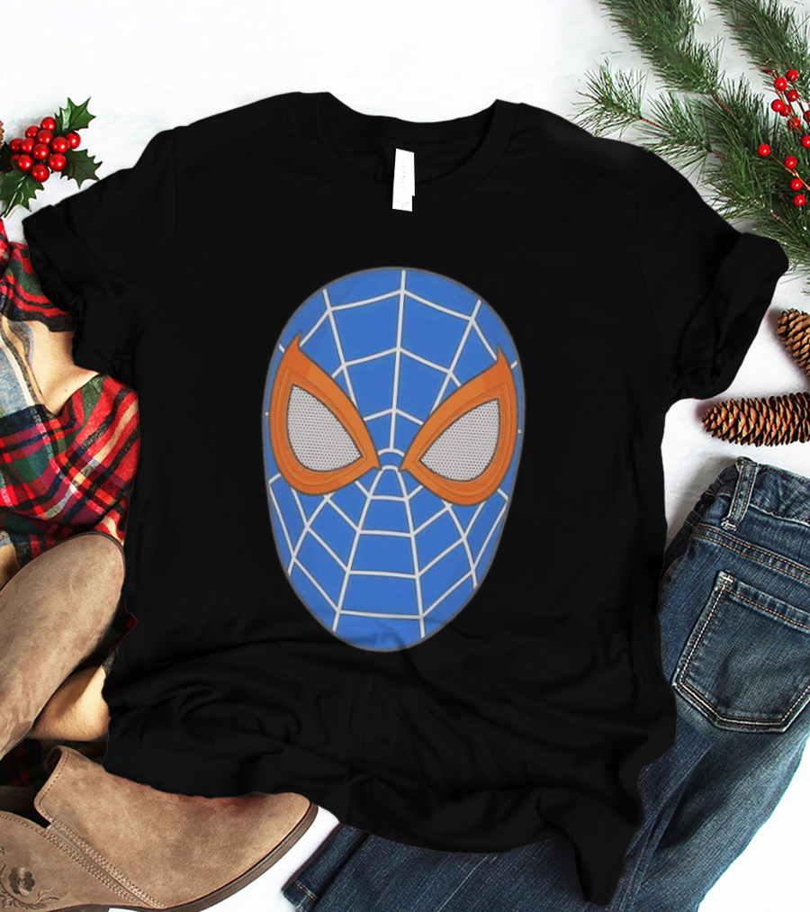 Spidey Spider Man Blue Mask With Orange Eyes And Web T-Shirt