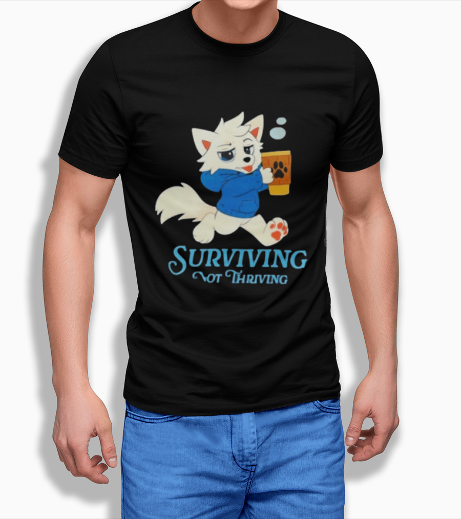Surviving Not Thriving Cute Fox Coffee Paw Print T-Shirt