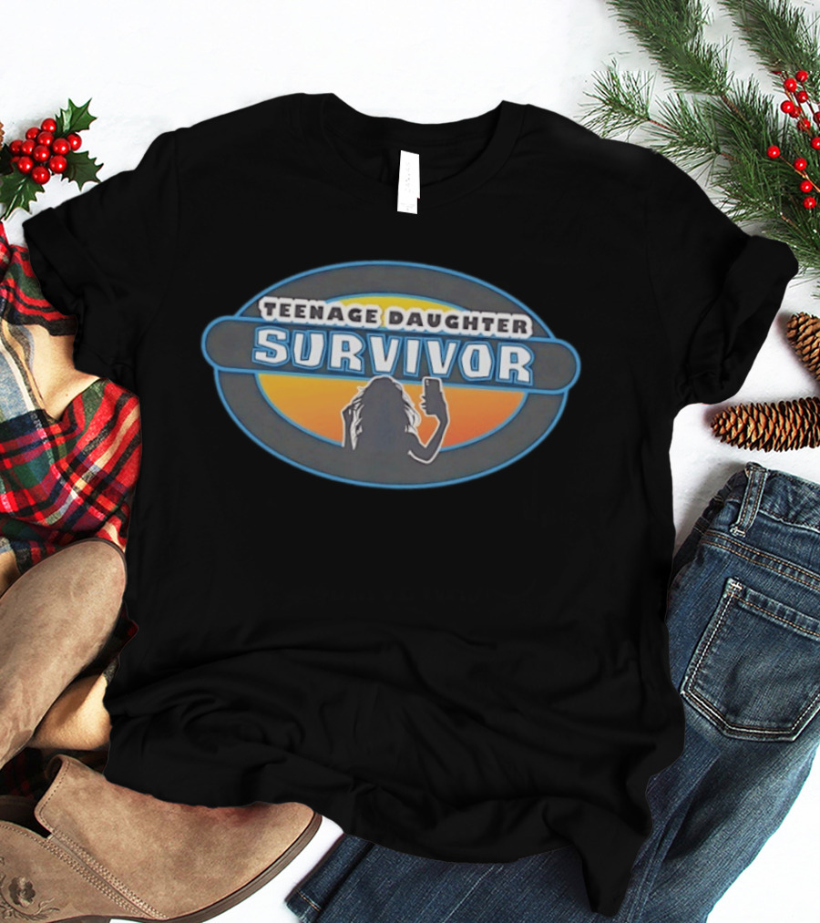 Teenage Daughter Survivor Parenting Humor Selfie Silhouette Sunset Oval T-Shirt