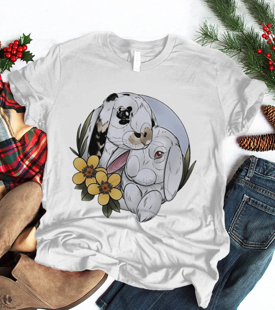 Clement Rabbit Rescue Bunnies With Yellow Flowers Wildlife Charm T-Shirt
