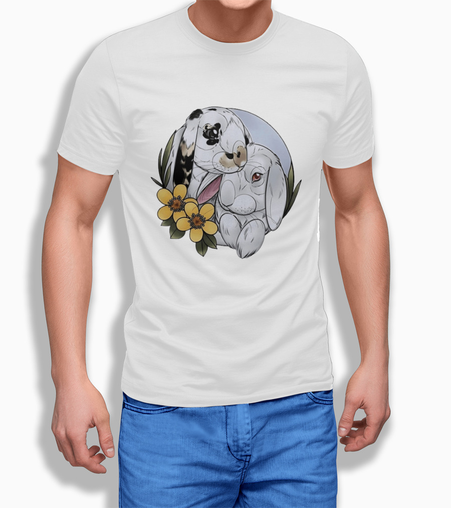 Clement Rabbit Rescue Bunnies With Yellow Flowers Wildlife Charm T-Shirt