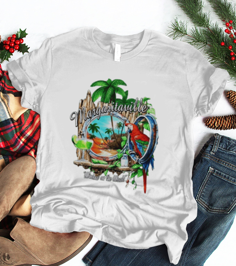 Margaritaville Tropical Parrot Beach Scene Window On The World T-Shirt