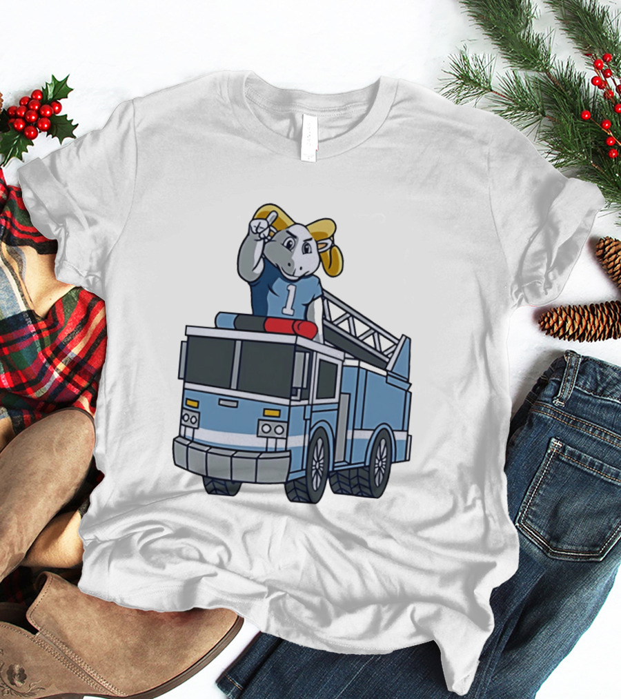 UNC Tar Heels Ram Mascot On Fire Truck Sports Team Merchandise T-Shirt