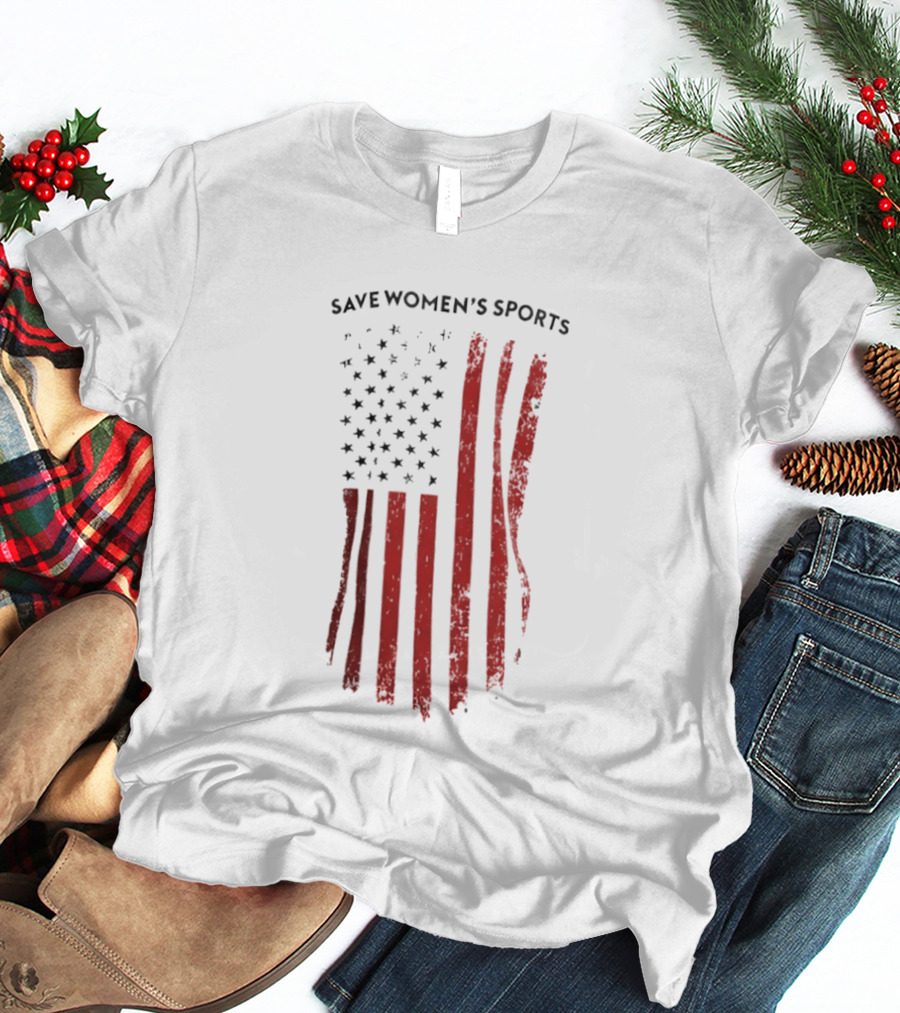Save Women's Sports Red American Flag Stripes T-Shirt